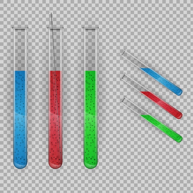 Transparent test tube with liquids.