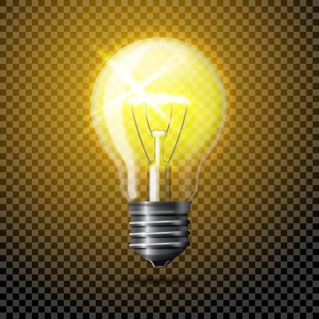 Vector transparent vector realistic glowing light bulb on plaid background