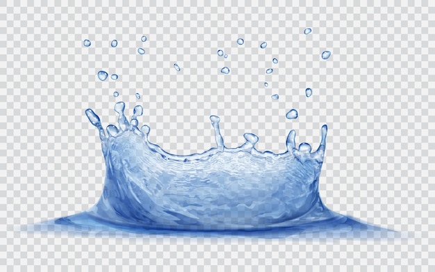 Transparent water crown with water drops Splash of water in blue colors isolated on transparent background