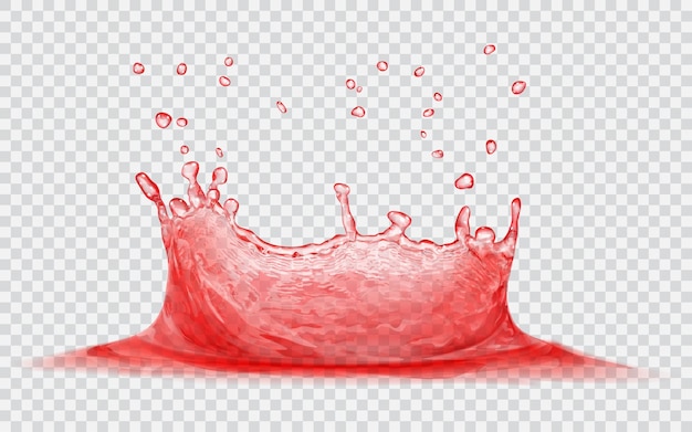 Vector transparent water crown with water drops splash of water in red colors