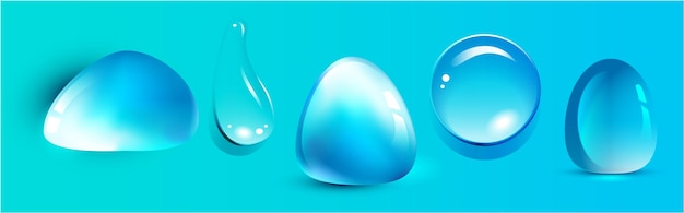 Vector transparent water drops isolated on blue background