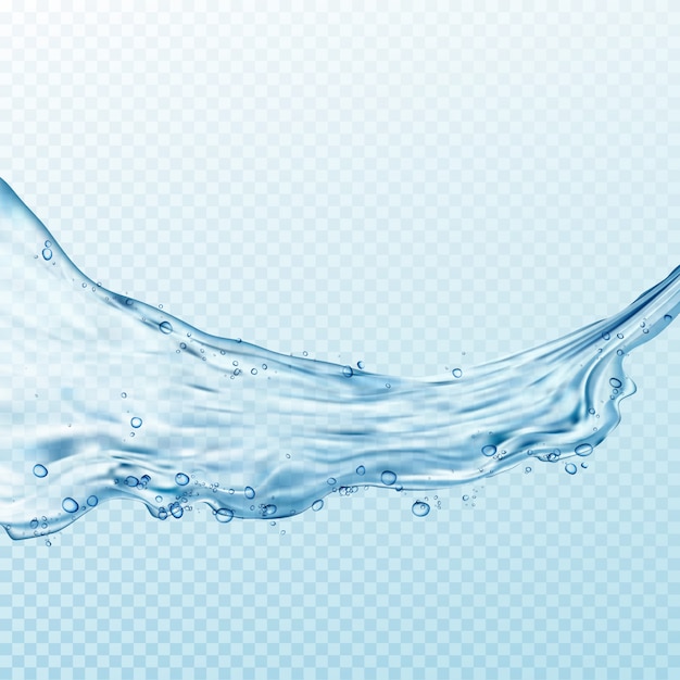 Vector transparent water splashes, drops isolated on transparent background.