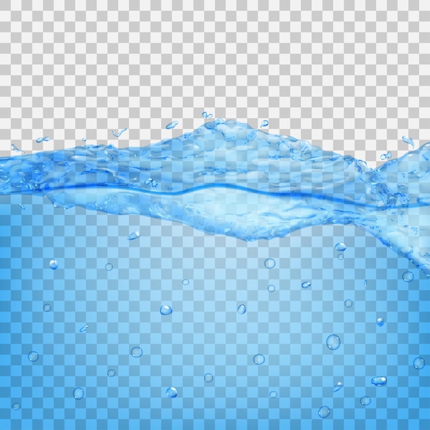 Vettore onda d'acqua trasparente con gocce e bolle nei colori azzurro, isolata su sfondo trasparente. trasparenza solo nel file vettoriale