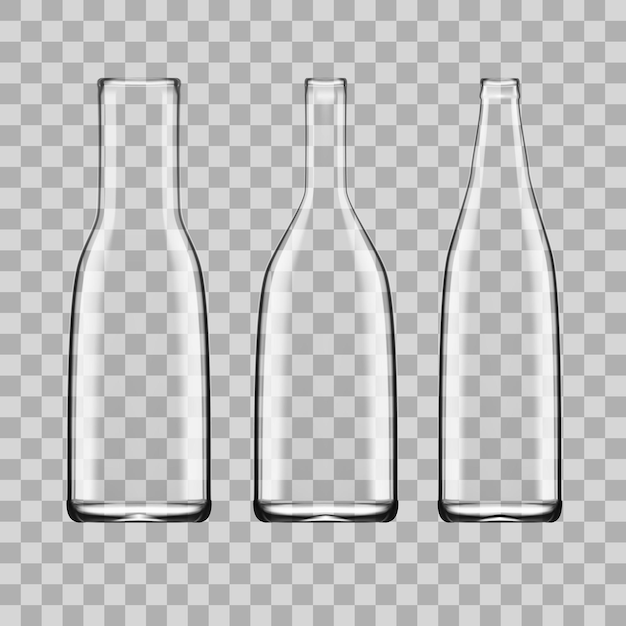 Vector transparent white empty glass bottle set