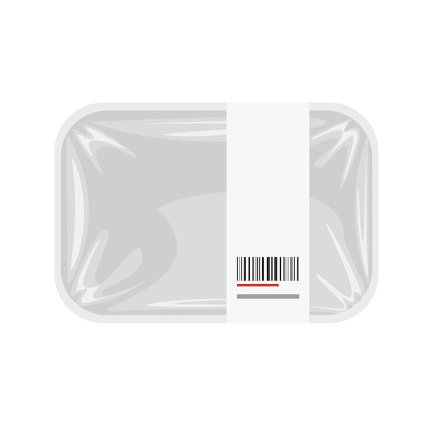 Transparent white plastic food container empty product tray box pack vector tray with cellophane