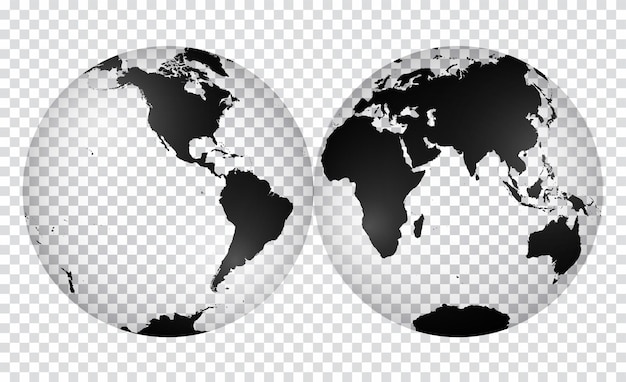 Vector transparent world map in globe shape of earth nicolosi globular projection 3d