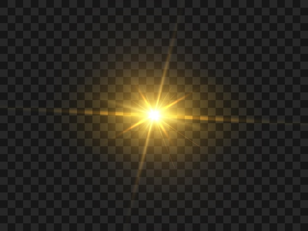 Transparent yellow light effect The star flashed with sparkles with many particles