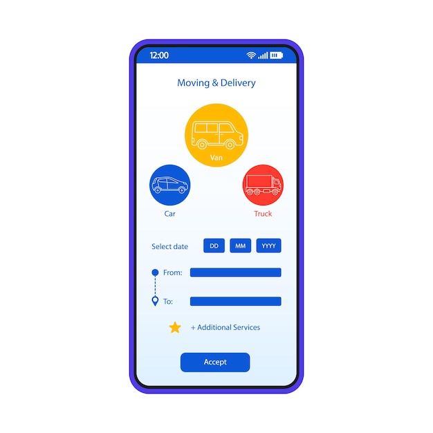 Transport booking smartphone interface vector template. mobile app page white design layout. vehicle moving, delivery tracking screen. flat ui for application. online car rent service. phone display