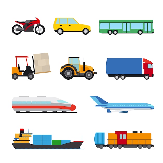 Transport flat icons set