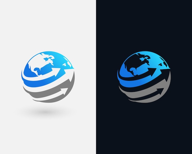 Transport globe and arrow logo design vector