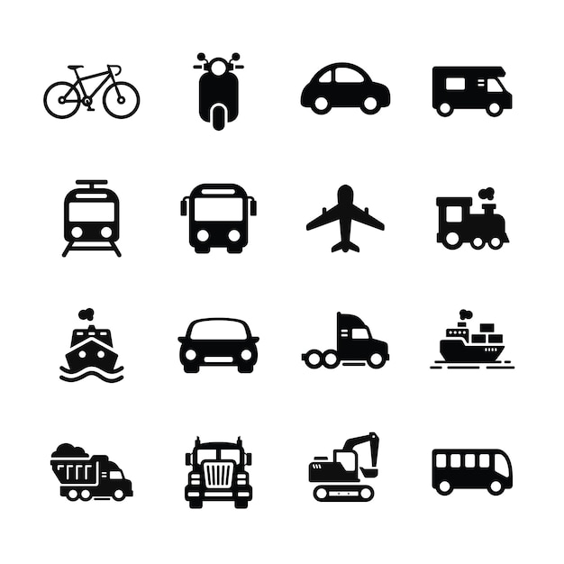 Vector transport icon set isolated on white background