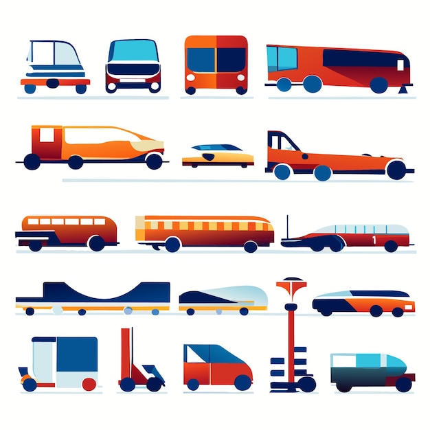 Transport Icons in Flat 2D Vector Style