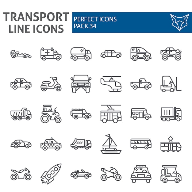 Transport lijn icon set, voertuig collectie