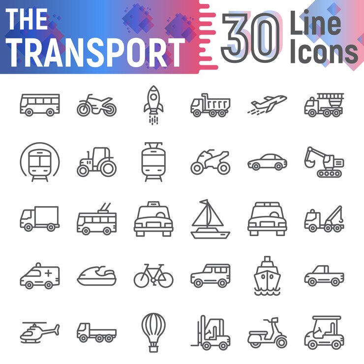 Vector transport lijn icon set, voertuig symbolen collectie,