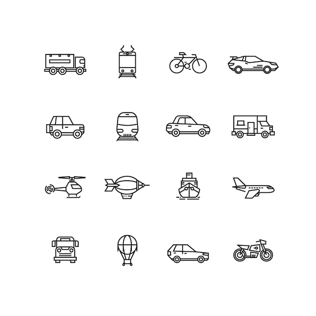 Transport line icons vector set
