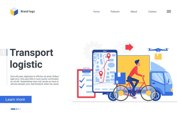 Целевая страница транспортно-логистической службы онлайн-приложение для отслеживания грузов и курьеров