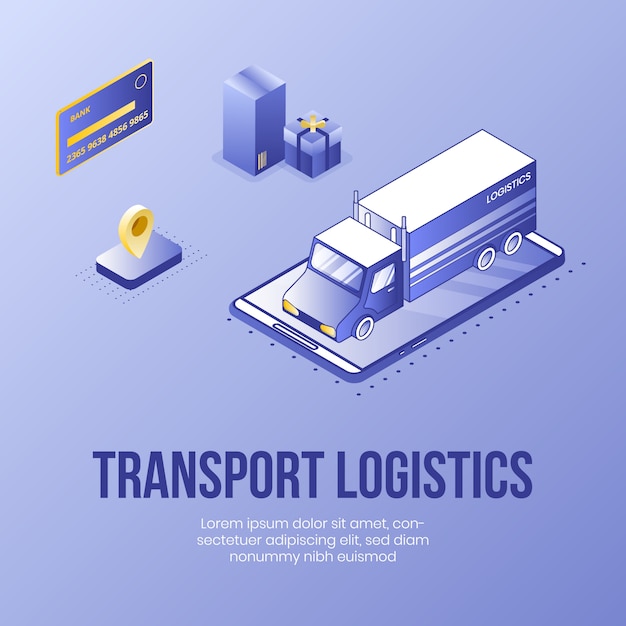 Vector transport logistics. digital isometric design concept