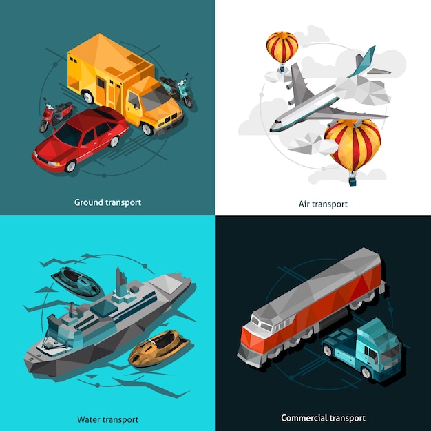 Transport Low Polygonal Icons Set