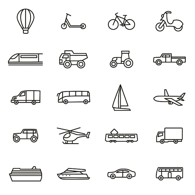 Vector transport signs black thin line icon set vector