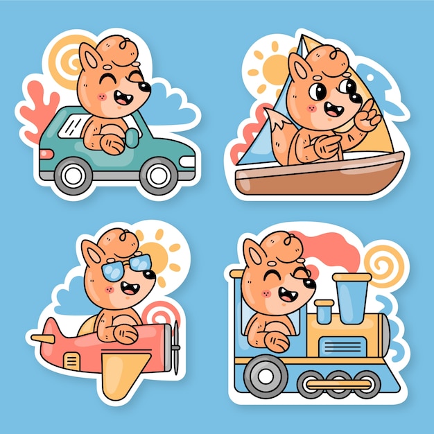 Vector transport stickers collection with fred the fox