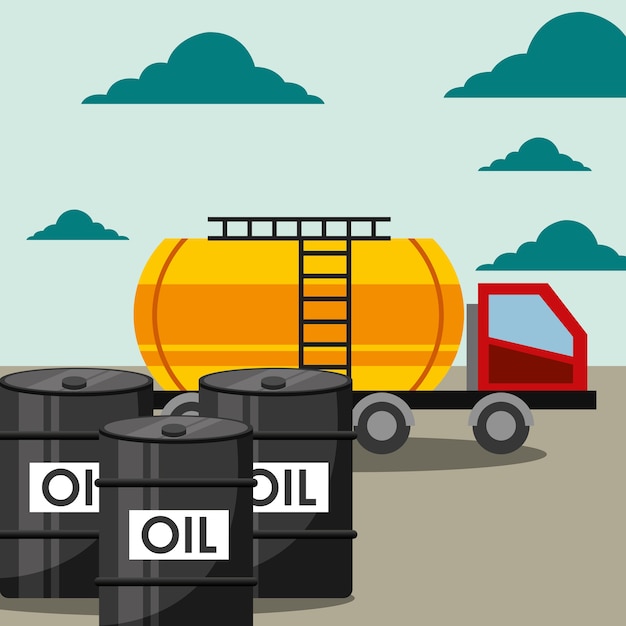 transport truck tanker and barrels oil industry