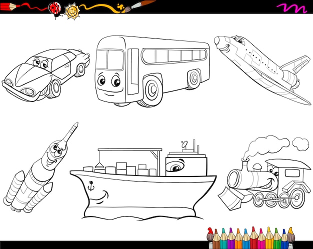 Vector transport vehicles coloring page