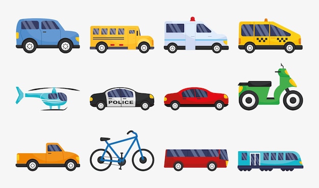 Transport vehicles icon set