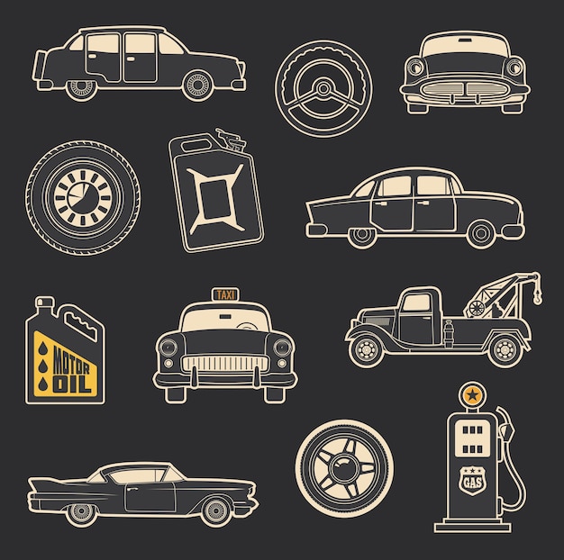 Vector transport voertuig en service vintage iconen