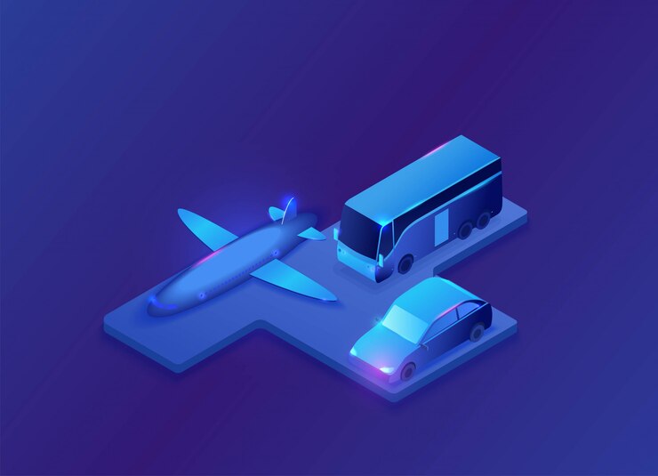 Vector transport with airplane isometric illustration