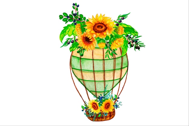 Transport with pumpkins and sunflower flowers.watercolor
illustration in boho style.