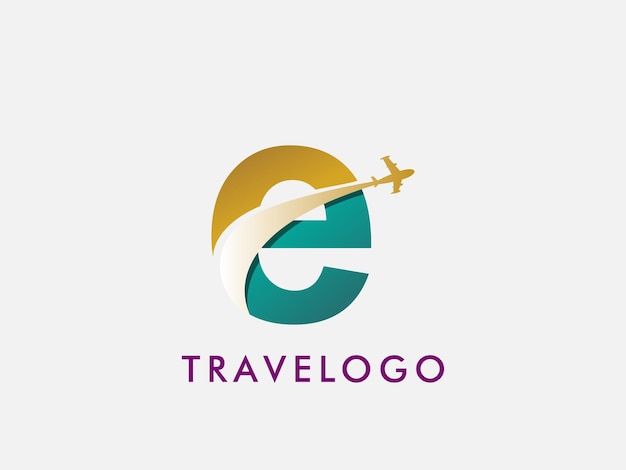 Дизайн векторного логотипа транспортного и туристического агентства с логотипом буквы e, который можно использовать для продажи билетов