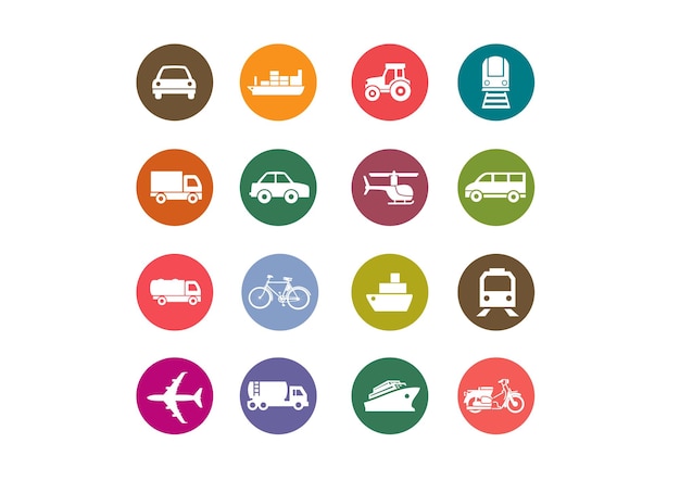 Transportation color icons set