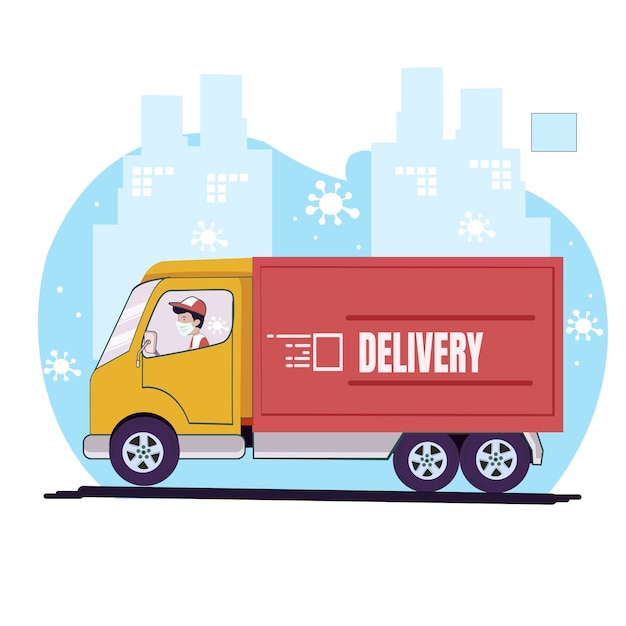 Vector transportation delivery package truck