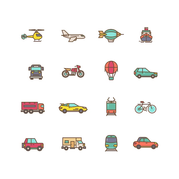 Transportation flat vector icons set