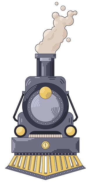 Black And White Illustration Of A Vintage Steam Locomotive Or Train  Speeding In Full Speed Coming Up The Viewer Forward On Isolated Background  In Retro Style. Royalty Free SVG, Cliparts, Vectors, and