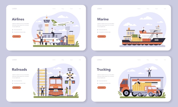 Transportation sector of the economy web banner or landing page set