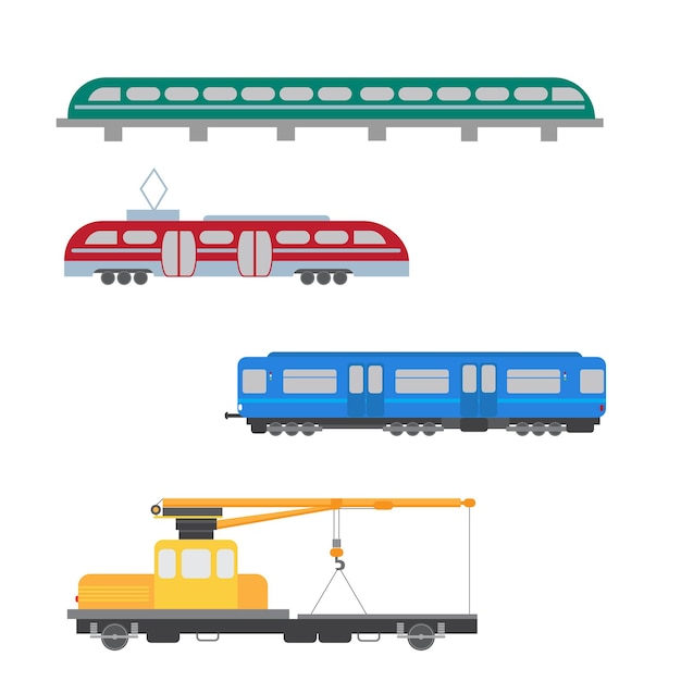 벡터 교통 설정 흰색 배경에 벡터 기차 그림