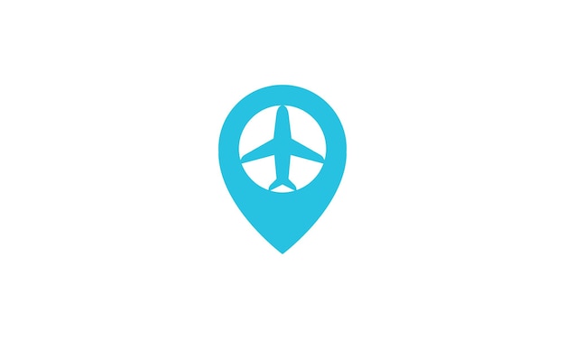 Transportation sky airplane travel with pin map location logo vector icon illustration design