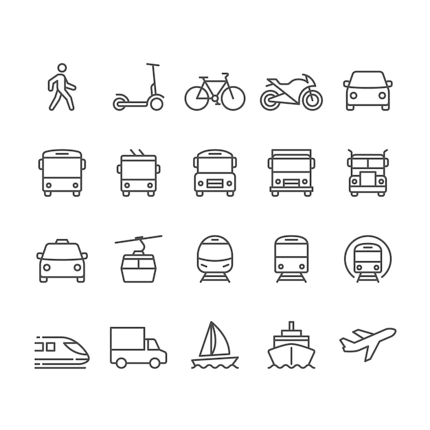 Vector transportation thin icons editable stroke