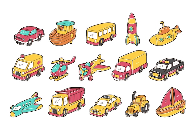 Vector transportation toys vector illustration set