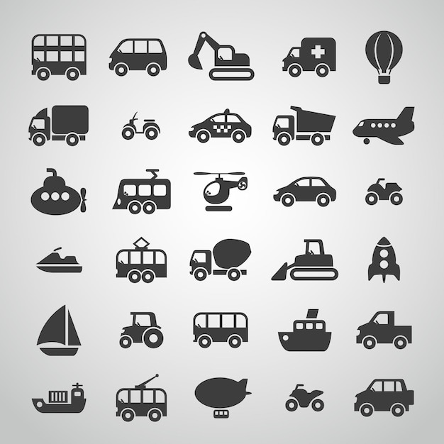 transportation vector black icon set