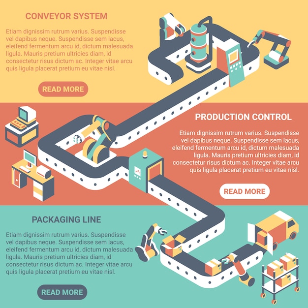Transportband plat isometrische horizontale banner set