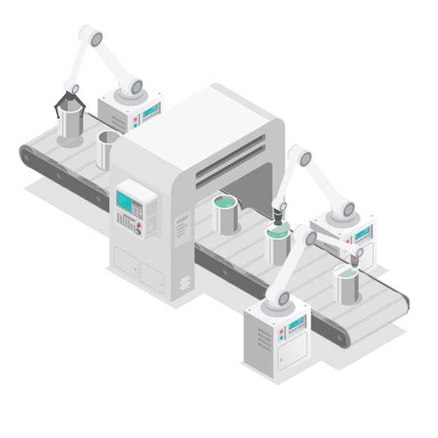 Transportband robotarm productielijn isometrisch