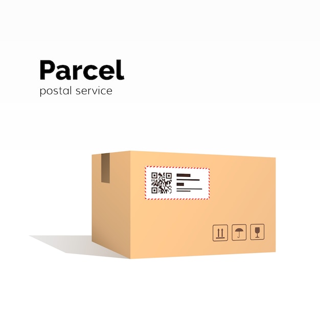 Transportpakket. kartonnen doos container. qr-code, gesloten pakketdoos, pakketpapierdoos. pakketservice,