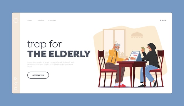 Trap for Elderly Landing Page Template Senior Male Character Buying Magic Substance in Internet under Fraud Pressure