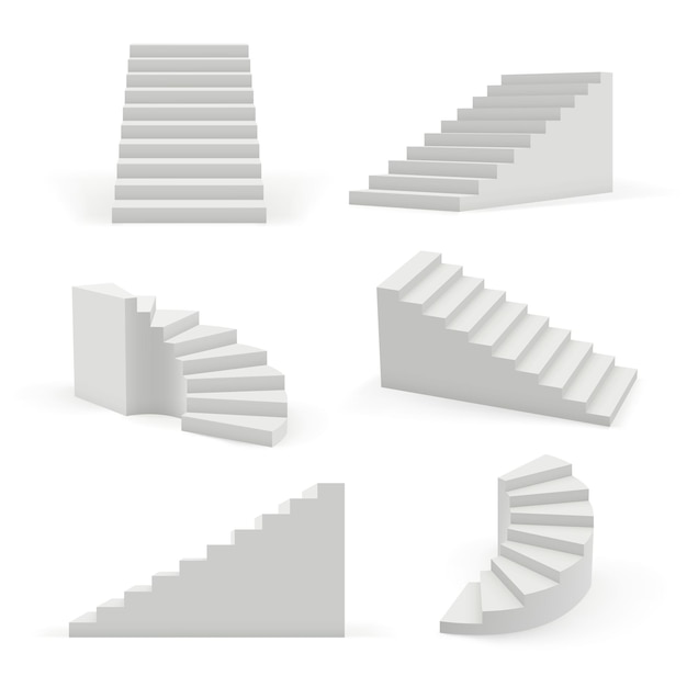 Trap modern. 3D-witte architecturale objecten voor binnenruimte op en neer stappen vectorsjablonen