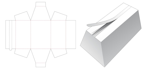 Trapezoid box with top zipping die cut template