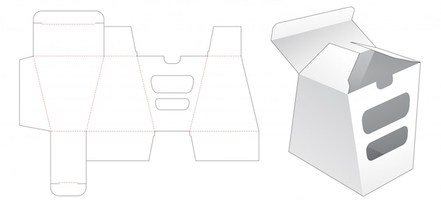 Scatola di imballaggio trapezoidale con design a 2 finestre fustellate