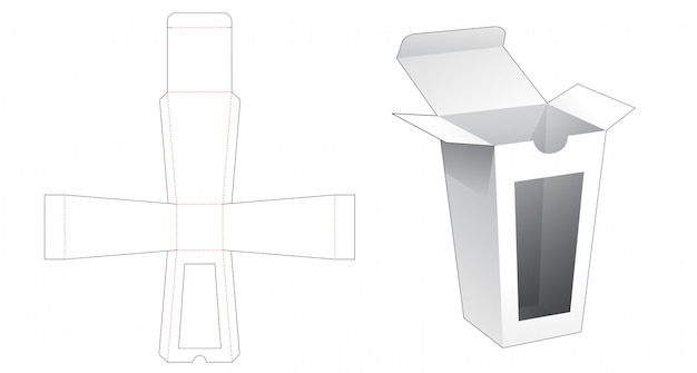 Trapezoid packaging box with window die cut template