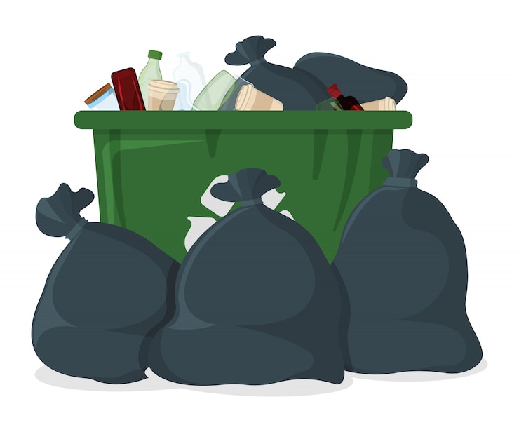 Vector trash bag with bin and tank icon. 